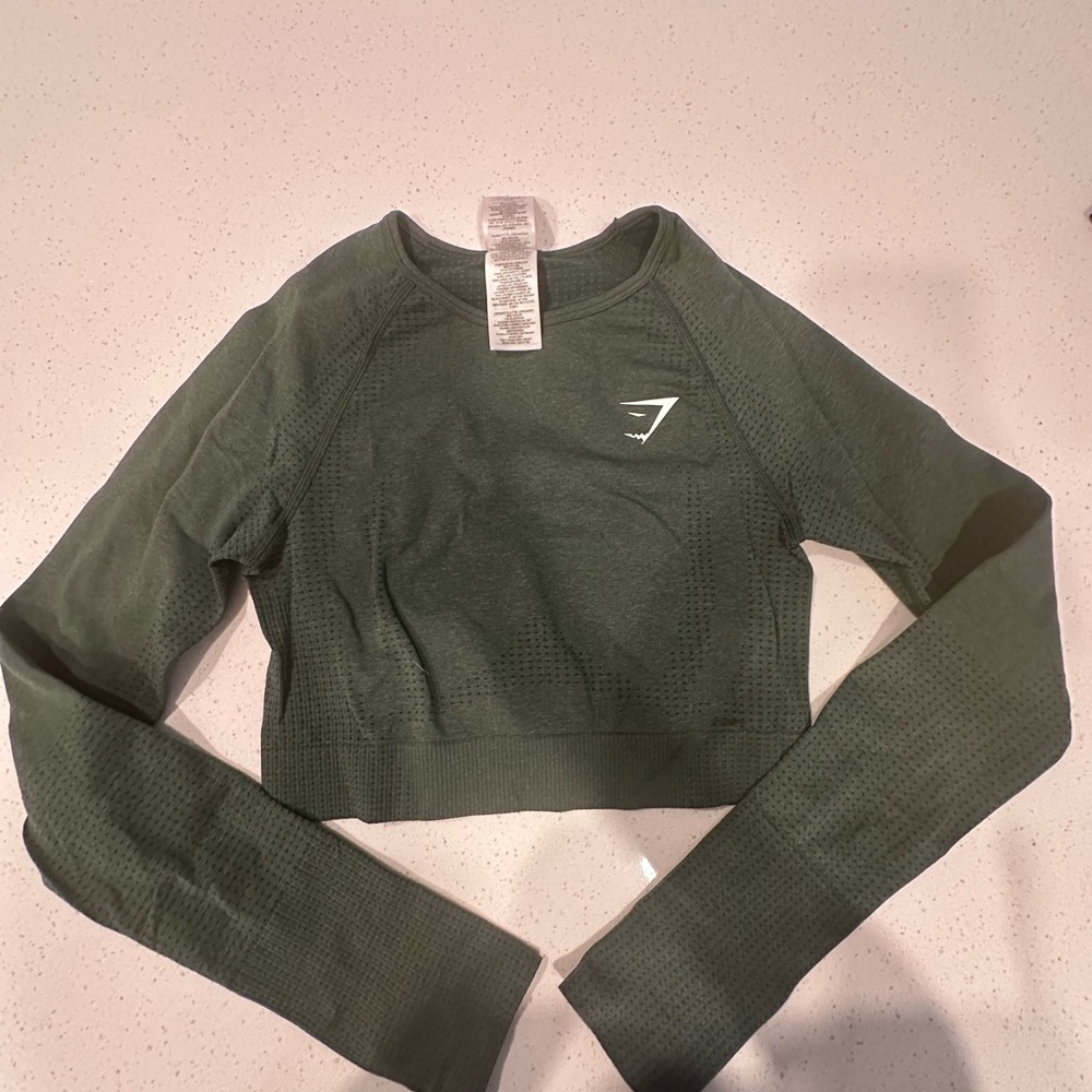 Gymshark Women’s Vital Seamless Green Long Sleeve Cropped Shirt | Size Small
